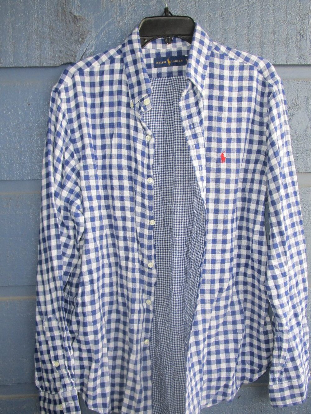 Ralph Lauren Men’s Gingham Button-Down Shirt – Blue & White, Size Large